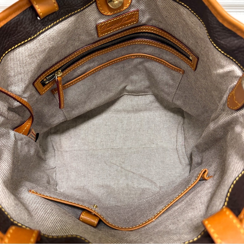 Dooney & Bourke Pebbled Grain Leather Shopper Tote Brown With Tan Trim - Picture 9 of 12